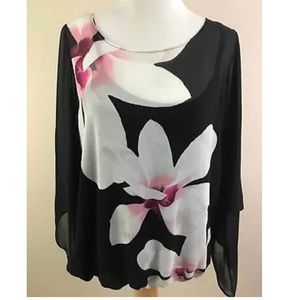 NEW Alfani Sheer Floral Blouse Black Pink Size 0X